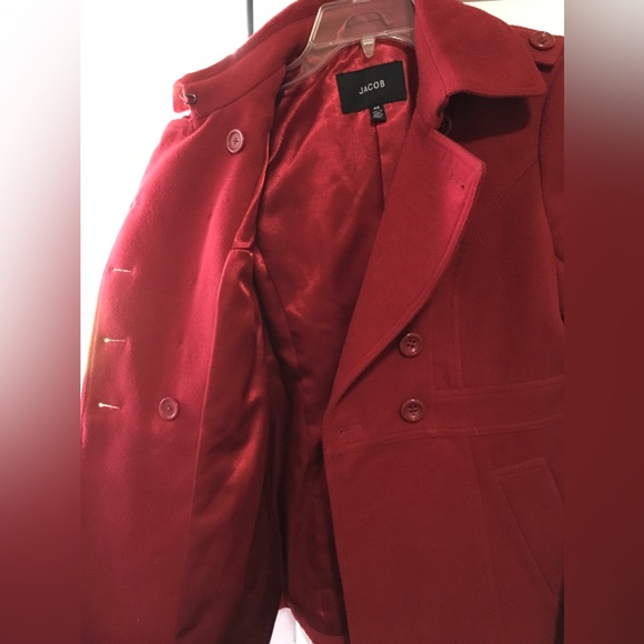 Red Pea Coat, Jacob, Wool, double breasted, mint condition, US6 - Picture 3 of 4